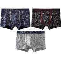 七匹狼男士内裤男款莱卡男士内裤男平角裤男式四角裤三条装 时尚印花三色款 L
