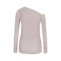 ZARA【斜肩设计】摩登修身褶皱肌理感不规则条纹斜领露肩长袖T恤女