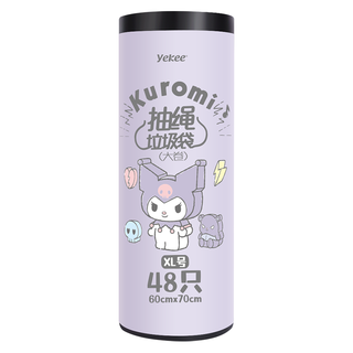 yekee 宜洁 酷洛米抽绳垃圾袋家用加厚厨房酒店黑色XL号48只60cm*70cmKT-8109