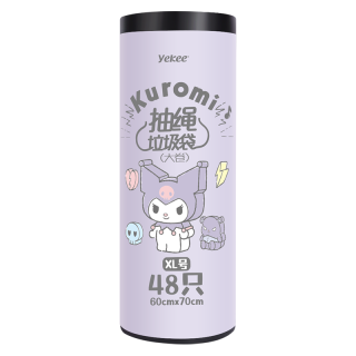 yekee 宜洁 酷洛米抽绳垃圾袋家用加厚厨房酒店黑色XL号48只60cm*70cmKT-8109