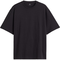 H&M男装女装T恤夏季休闲宽松落肩短袖纯棉罗纹圆领上衣1003662 黑色 175/100A