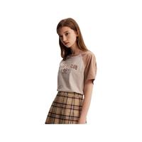 ELAND衣恋时髦短袖t恤女学院风美式休闲复古撞色T恤夏季 象牙白/白色(39)Ivory S/160