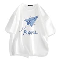 真维斯(JEANSWEST)短袖t恤夏季汗衫纯棉体恤衫男女同款青少年学生大码上衣情侣T恤衫 白色(折纸飞机) 4XL(推荐体重200斤-220斤左右)