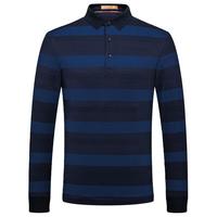 七匹狼【丝光棉】长袖T恤男士时尚轻商务休闲翻领条纹T恤男士纯棉上衣 102(深蓝) 175/92A/XL