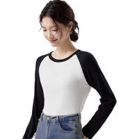 都市丽人 COSMO LADY女士保暖内衣女长袖针织打底衫女简约拼色内搭修身显瘦长袖打底女 【拼色】白 M