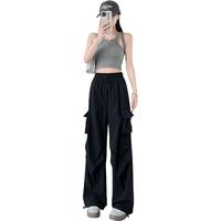 浪莎美式降落伞工装裤女2024夏季薄款高腰阔腿宽松休闲速干运动裤女 深灰-夏季速干 M(101-115斤)