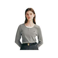 ELAND衣恋长袖T恤女舒适假两件针织衫弹力上衣2024春季 灰色(15)Grey-A款 S/160