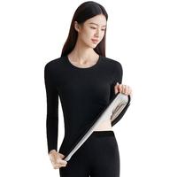 宜而爽含羊毛蚕丝女士保暖内衣女士磨绒秋衣秋裤冬美体保暖套装 黑色 M
