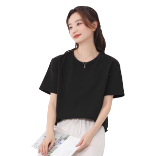 浪莎短袖t恤女夏季2024年潮流凉感100%纯棉上衣 黑色【100%重磅纯棉】 M【90-120斤】