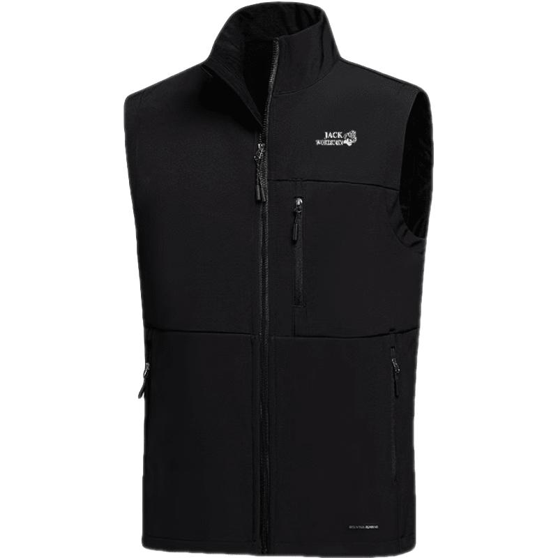 JACK WOKEKNSN狼爪云软壳衣户外马甲加绒加厚外套男士登山服冲锋衣坎肩背心防水 黑色 L