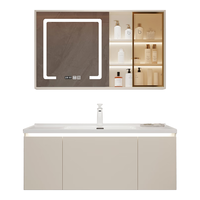 四季沐歌陶瓷一体盆浴室柜组合洗手盆柜智能卫生间洗漱台实木洗手洗脸盆柜 120CM陶瓷一体盆-氛围灯镜柜