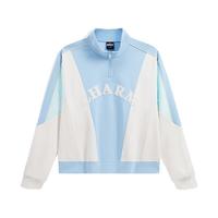 特步（XTEP）门店同款套头卫衣女2024春季时尚翻领运动女装潮流短款上衣 碧空蓝/棉花白/淡蓝色 2XL