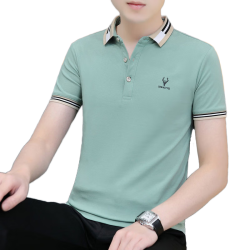PLAYBOY 短袖T恤男夏季男士polo打底衫翻领男装休闲商务衣服 豆绿 XL
