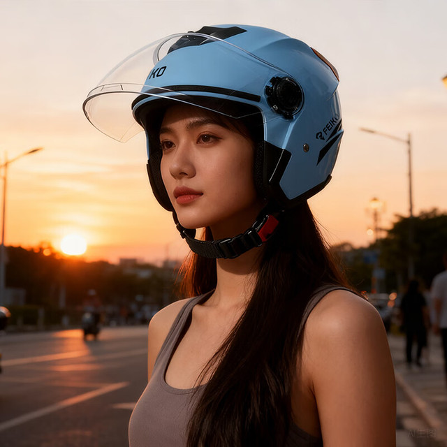 FEIKO 3c认证电动车头盔摩托车四季通用双镜片头盔