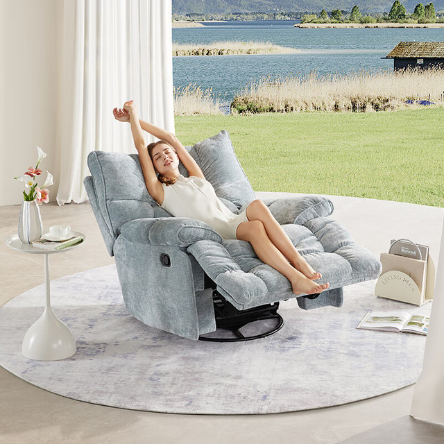 大件超省：乐至宝 LAZBOY 奶油风单椅  冰岛蓝0.96m 手动款