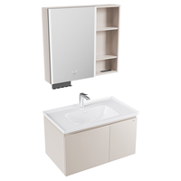 九牧（JOMOO）浴室柜陶瓷一体盆卫生间洗脸盆柜组合洗手盆卫浴洗漱台A2741升级 智能款 双侧灯|除雾 淡藕90cm 【无龙头】