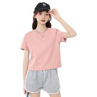 MJ STYLE纯棉短袖T恤女2025年夏季短款正肩显瘦休闲百搭小个子半袖上衣 粉/纯色