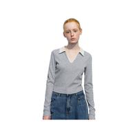 UR2024春季女装休闲学院风撞色Polo领修身长袖T恤UWL440054 花灰 M