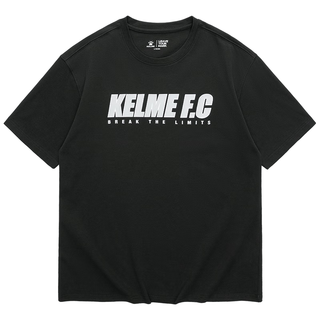 卡尔美（KELME）短袖T恤男2023夏季新款运动休闲时尚印花纯棉宽松纯色情侣款短t女 玛瑙黑 2XL