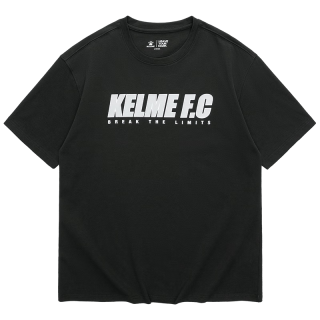卡尔美（KELME）短袖T恤男2023夏季新款运动休闲时尚印花纯棉宽松纯色情侣款短t女 玛瑙黑 2XL