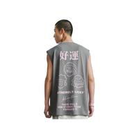 URBAN REVIVO 男装街头风撞色印花图案宽松背心 UMY440007 冷灰 M