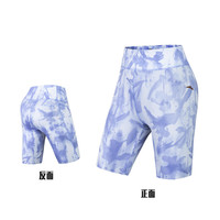 安踏运动短裤女外穿冰肤弹力提臀训练legging紧身五分裤162437331 礁石蓝/满地印-1 XL