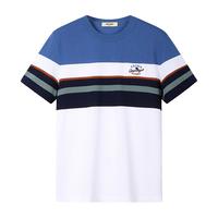 爱登堡夏季短袖t恤衫男士条纹中青年商务休闲薄款POLO 海蓝色 195
