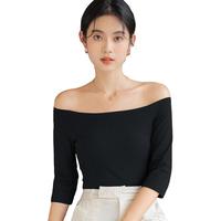 DEBRAND 体恤女2024款五分袖日系性感上衣女露肩修身内搭打底衫潮款