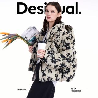 DESIGUAL 25秋冬90白鸭绒宽松提花连帽长袖女士羽绒服