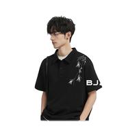 伯爵卓尔 Earl Joel短袖POLO衫男士中式刺绣国潮风设计感体恤衫24夏季 J421285 子夜黑(绣花) L 175