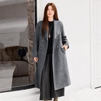 慕姗诗怡 大码女装2025冬装绵羊毛骆驼绒大翻领系带长款双面呢大衣