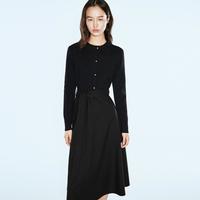 COVERINS 影儿COVERINS羊毛混纺收腰长袖a字连衣裙中长款25春季