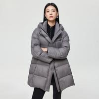Iammix27 【优质90白鸭绒】2025冬装舒适轻羽感休闲连帽中长羽绒服女