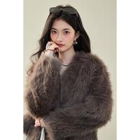 爱依莲 环保女士皮草大衣女秋冬季保暖简约时尚仿皮草外套女上衣