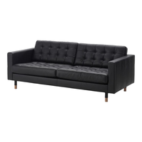 宜家（IKEA） 兰德克纳三人客厅头层牛皮真皮沙发皮艺家具 三人黑色沙发/橡木支腿