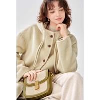 纳纹 2025冬款连帽宽松羊毛外套上衣高级感休闲气质双面呢大衣女