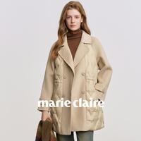 marie claire 休闲绵羊毛大衣拼接羽绒服女2025秋冬高级感白鸭绒外套