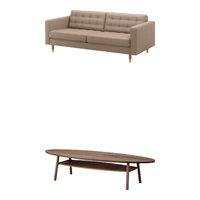 宜家（IKEA） 兰德克纳三人客厅头层牛皮真皮沙发皮艺家具 三人深米沙发/金属支腿+黑褐色茶几