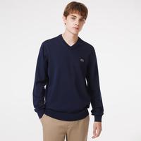 Lacoste 法国鳄鱼男士秋冬纯色v领长袖宽松毛衣针织毛衫舒适百搭时尚毛衣