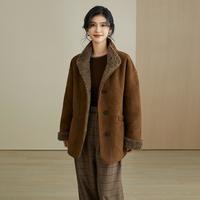 一米阳光 复合皮毛一体气质绵羊毛外套冬季保暖中长款皮草外套女