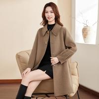 Sanpowa 【秋冬】保暖翻领百搭女式双面呢大衣山羊绒混纺女式大衣