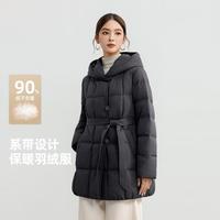 雪中飞 女士短款系带设计连帽羽绒服2025经典冬合身版型设计穿着舒适