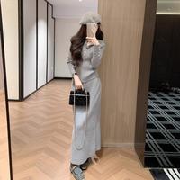 LEATHER CAT 高级感气质针织休闲套装女士一整套穿搭时尚长袖上衣半身裙两件套