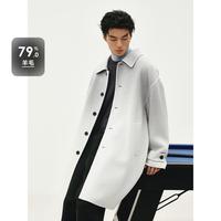 GXG 【含绵羊毛】GXG男装 冬款浅灰渐变休闲通勤长款大衣保暖外套