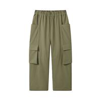 马骑顿（MQD）男童25春学院风中大童工装裤子休闲裤 军绿 140