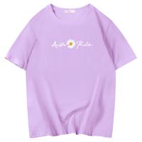 纯棉短袖t恤女2025新款爆款夏季正肩女士紫色上衣服宽松显瘦半袖