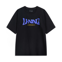 LI-NING 李宁 短袖T恤男女同款变幻logo印花圆领宽松运动上衣AHST727 黑色-1 L