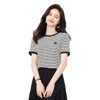 安乃安 on&on【针织条纹圆领短袖T恤】2024年夏季修身内搭打底时尚上衣女