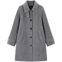 太平鸟 【时尚翻领大衣】冬大师甄绒山羊绒翻领双面呢大衣灰色外套