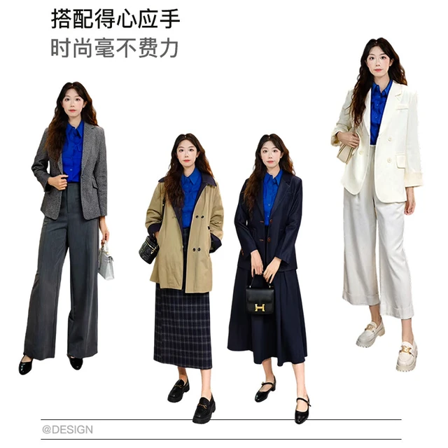 晚白克莱因蓝100%纯棉衬衫女2025秋款通勤气质中袖上衣 深蓝色 XL
